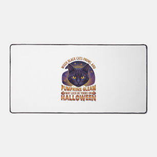 Pumpkins Gleam Halloween Black Cat Falling Leaves_ Desk Mat