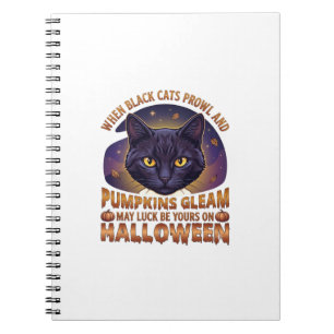 Pumpkins Gleam Halloween Black Cat Falling Leaves_ Notebook