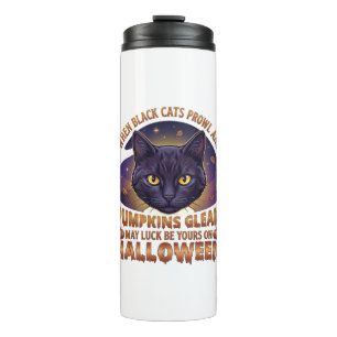 Pumpkins Gleam Halloween Black Cat Falling Leaves_ Thermal Tumbler