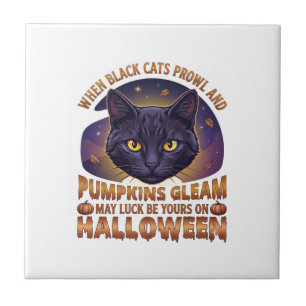 Pumpkins Gleam Halloween Black Cat Falling Leaves_ Tile
