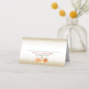 Pumpkins Glitter Fall In Love Names Wedding Place  Card
