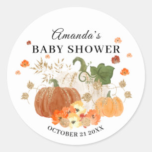 Pumpkins & Gold Halloween Theme Baby Shower Favour Classic Round Sticker