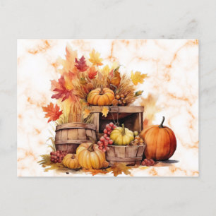 Pumpkins Grapes Leaves Autumn Fall Halloween Holiday Postcard