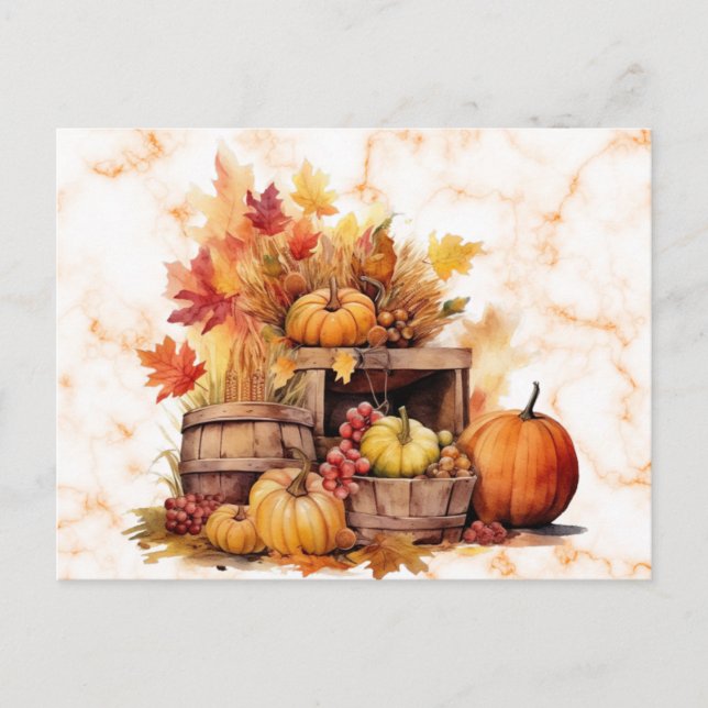 Pumpkins Grapes Leaves Autumn Fall Halloween Holiday Postcard (Front)