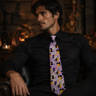 Pumpkins Halloween Candy Black Cats Tie