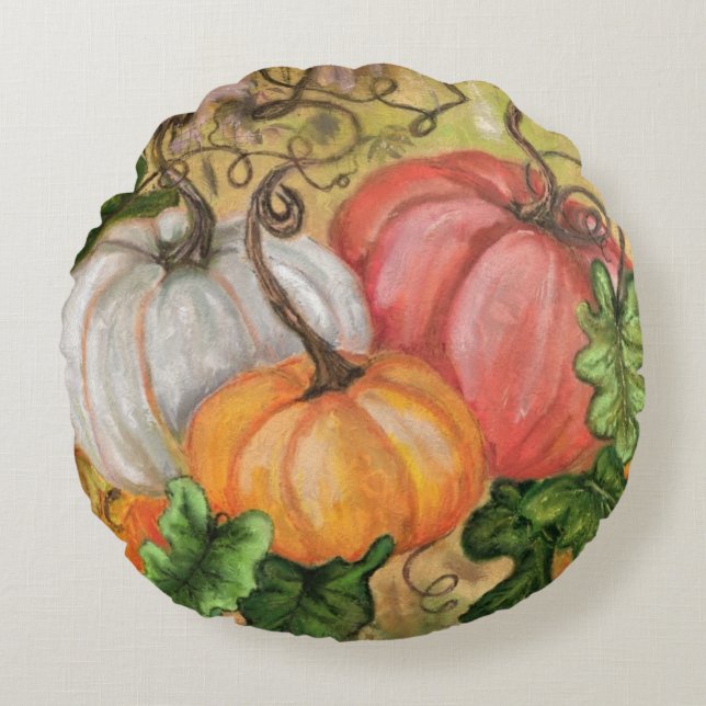 Pumpkins Halloween Round Pillow (Front)