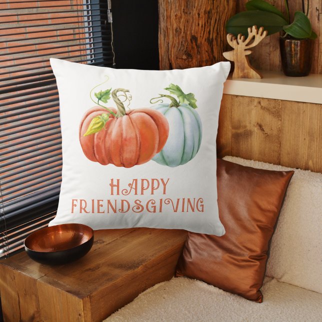 Pumpkins Happy Friendsgiving burnt orange fall Cushion (Creator Uploaded)