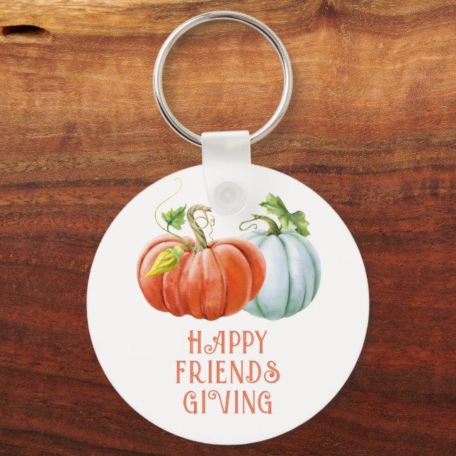 Pumpkins Happy Friendsgiving burnt orange fall Key Ring (Front)