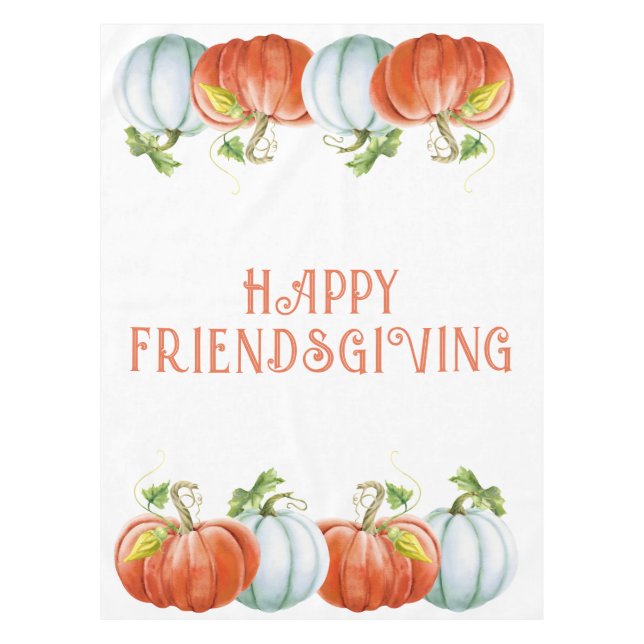 Pumpkins Happy Friendsgiving burnt orange fall Tablecloth (Front)