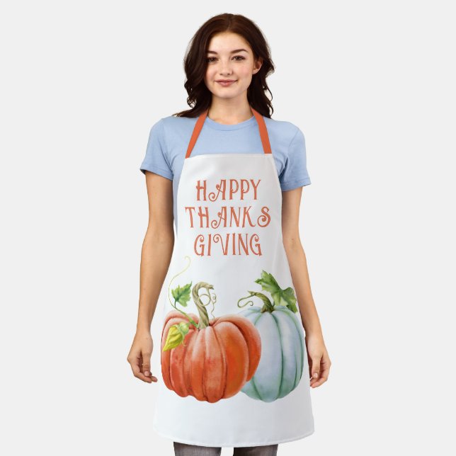 Pumpkins Happy Thanksgiving burnt orange fall Apron (Worn)