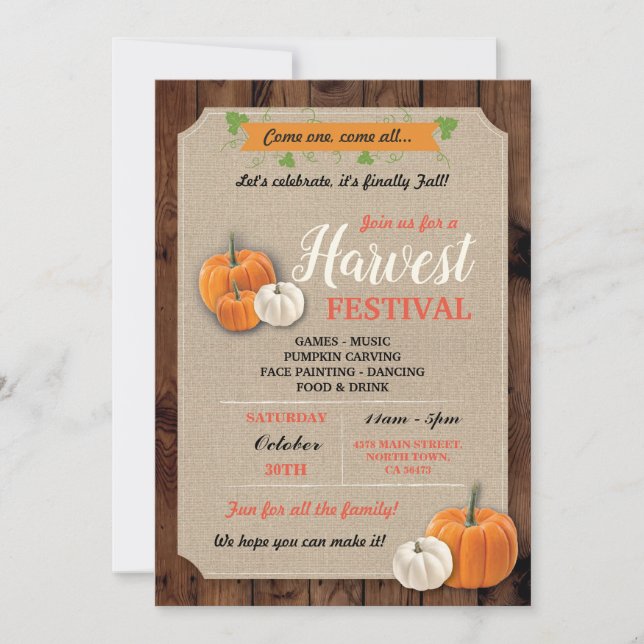 Pumpkins Harvest Festival Rustic Chalk Invite (Front)