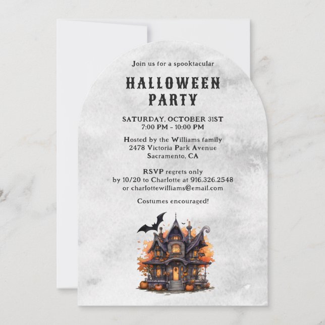 Pumpkins Haunted House Bats Halloween Party Invitation (Front)