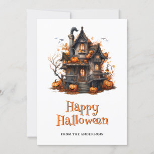 Pumpkins Haunted House Ghost Halloween Card