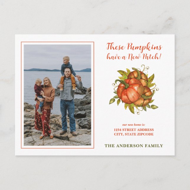 Pumpkins Have New Patch Photo We've Moved New Home Announcement Postcard (Front)
