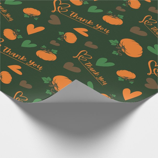 Pumpkins Heart and Thank You Thanksgiving Seamless Wrapping Paper (Corner)