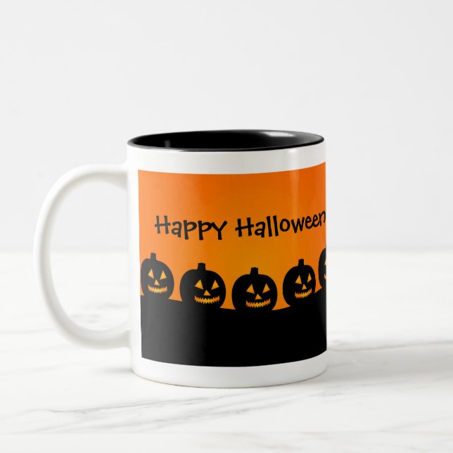 Pumpkins in a Row, Happy Halloween Mug (Left)