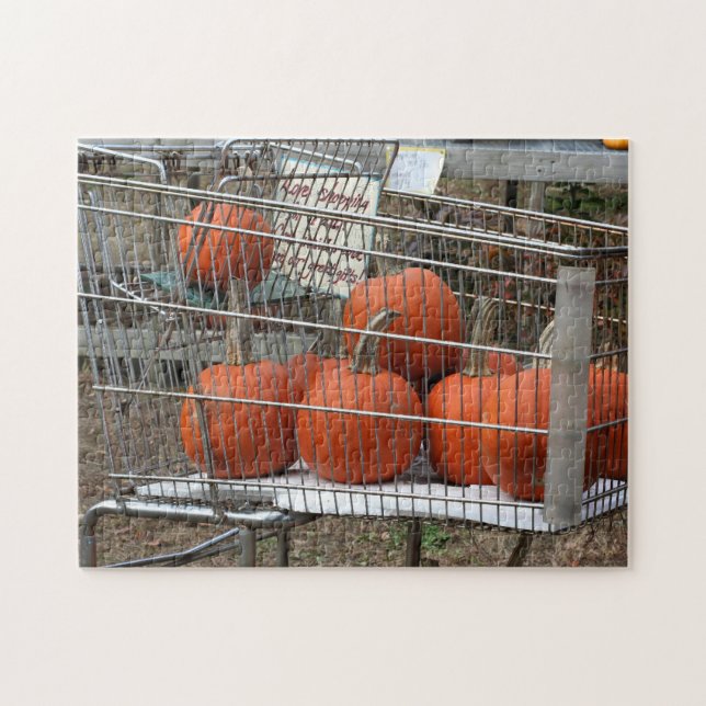 Pumpkins In Shopping Cart Autumn  Jigsaw Puzzle (Horizontal)