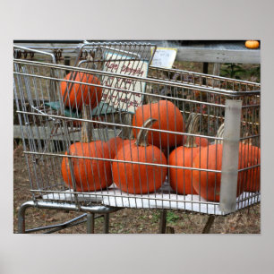 Pumpkins In Shopping Cart Country Fall Poster