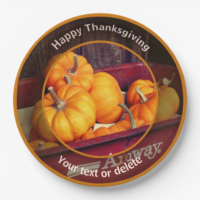 Pumpkins In Wagon Personalised Fall Thanksgiving Paper Plate (Front)