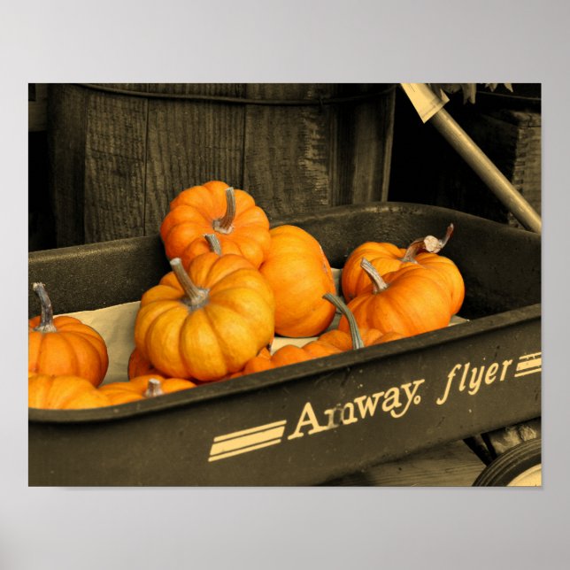 Pumpkins In Wagon Vintage Sepia Partial Colour Poster (Front)