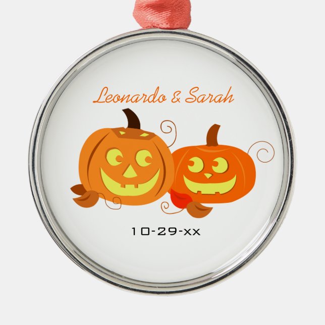 Pumpkins Jack O Lantern Couple Custom Ornament (Front)