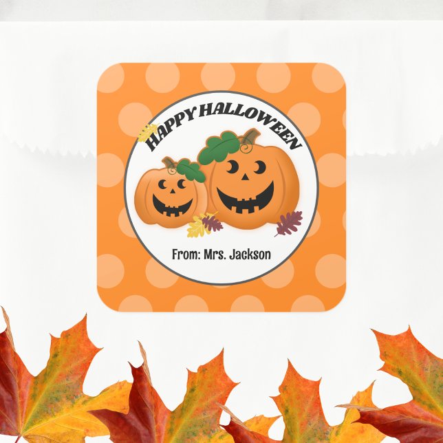 Pumpkins Jack O' Lantern Fall Halloween Favour  Square Sticker (Happy Halloween Pumpkins Square Favor Sticker)