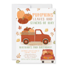 Pumpkins Leaves and Stacks of Hay Birthday
