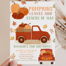 Pumpkins Leaves and Stacks of Hay Birthday