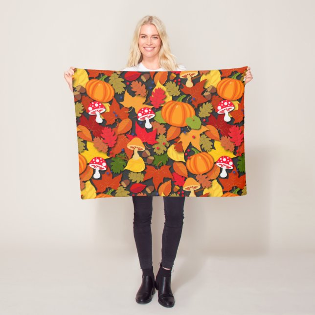 Pumpkins Leaves and Toadstools Fleece Blanket (In Situ)