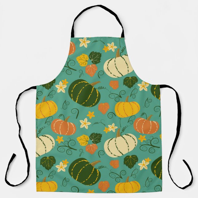 Pumpkins, leaves: autumn vegetable pattern apron (Front)