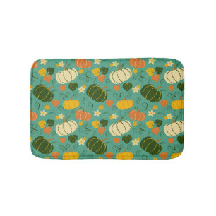 Pumpkins, leaves: autumn vegetable pattern bath mat