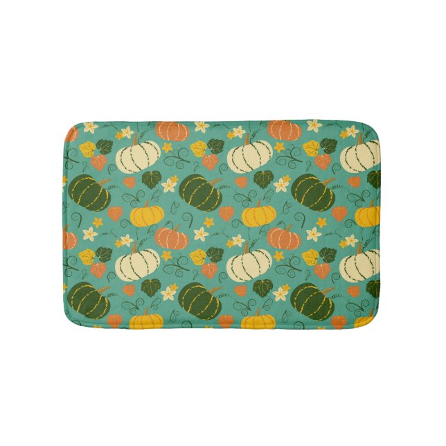 Pumpkins, leaves: autumn vegetable pattern bath mat (Front)