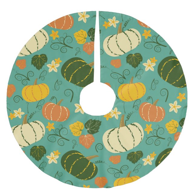 Pumpkins, leaves: autumn vegetable pattern brushed polyester tree skirt (Front)