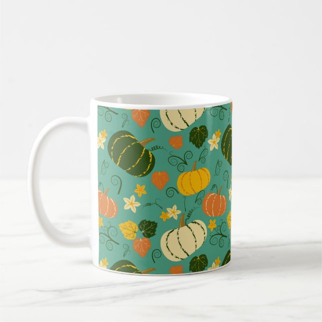 Pumpkins, leaves: autumn vegetable pattern coffee mug (Left)