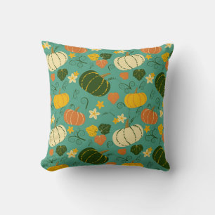Pumpkins, leaves: autumn vegetable pattern cushion