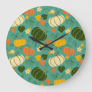 Pumpkins, leaves: autumn vegetable pattern large clock