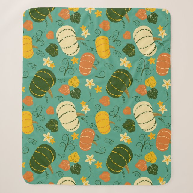 Pumpkins, leaves: autumn vegetable pattern sherpa blanket (Front)