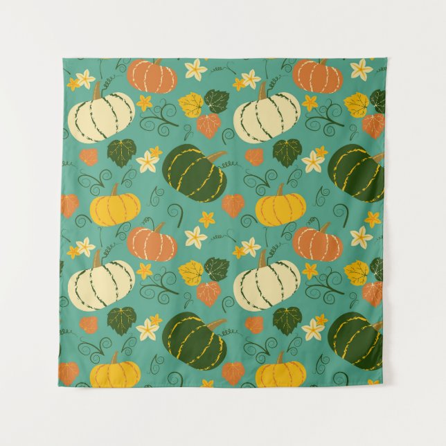 Pumpkins, leaves: autumn vegetable pattern tapestry (Front)