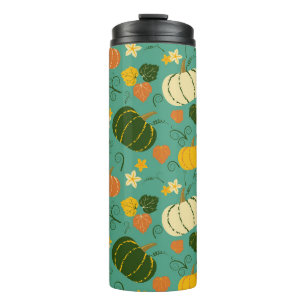 Pumpkins, leaves: autumn vegetable pattern thermal tumbler