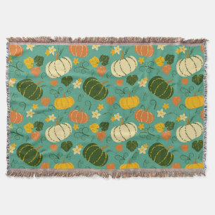 Pumpkins, leaves: autumn vegetable pattern throw blanket