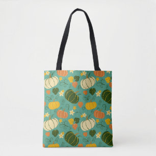 Pumpkins, leaves: autumn vegetable pattern tote bag