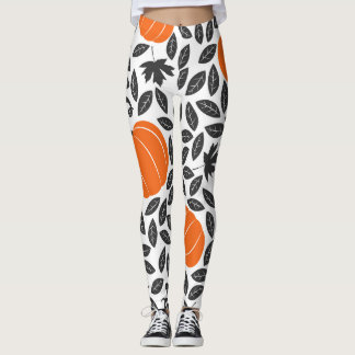 Pumpkins, leaves: cute autumn pattern. leggings