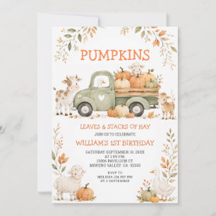 Pumpkins Leaves & Stacks of Hay Birthday Invitation