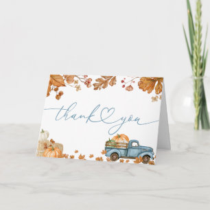 Pumpkins Leaves & Stacks of Hay Boy Thank You Card