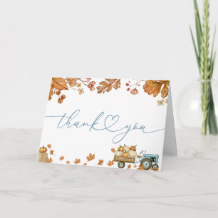 Pumpkins Leaves & Stacks of Hay Boy Thank You Card
