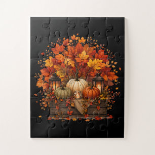 Pumpkins Leaves Trees Fall Autumn Season Jigsaw Puzzle