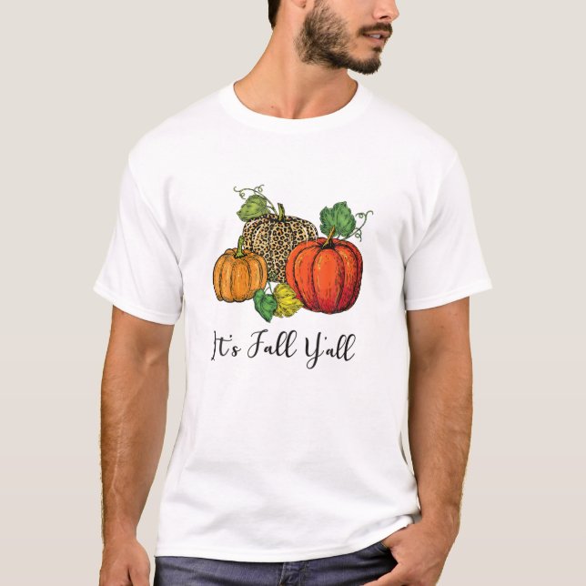 Pumpkins Leopard Fall Halloween Costumes It's Fall T-Shirt (Front)