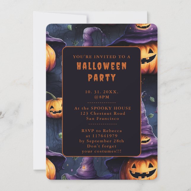 Pumpkins Magic Hats Halloween Invitation Card (Front)