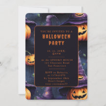 Pumpkins Magic Hats Halloween Invitation Card