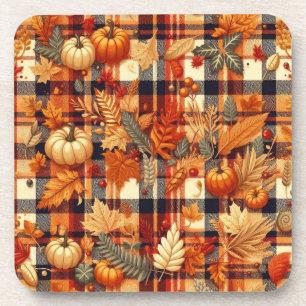 Pumpkins Maple Leaves Autumn Plaids  Coaster
